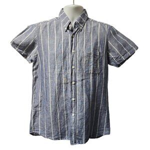 Far Afield Blue Striped Linen Short Sleeve Shirt